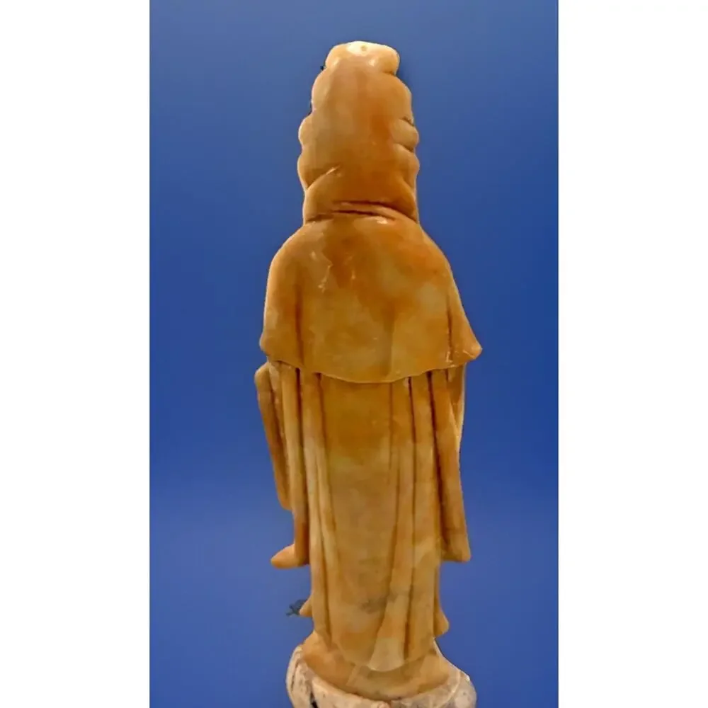Chinese Celadon Soapstone Figure Of Kuan Yin, Early 20th Century 10”